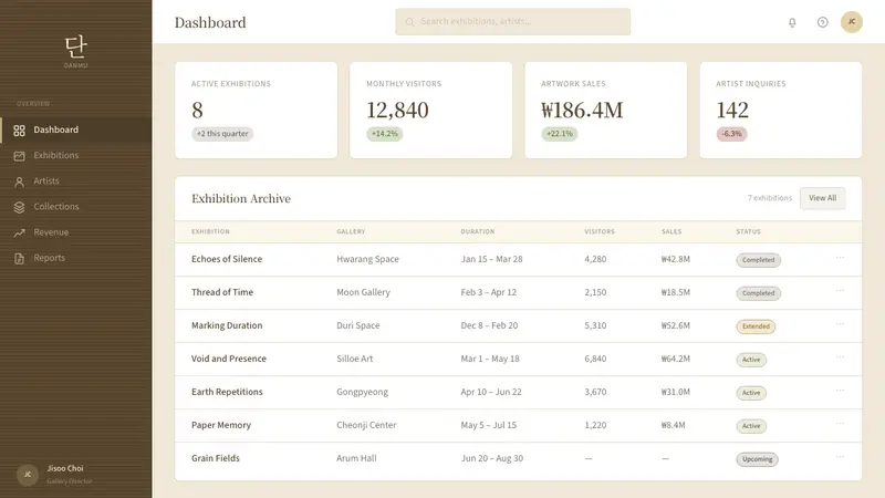 Korean Dansaekhwa Monochrome — Web · dashboard
