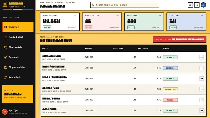 Lagos Danfo Slogans — Web · dashboard