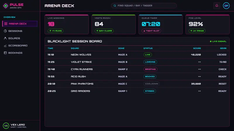 Laser Tag Arena Blacklight — Web · dashboard