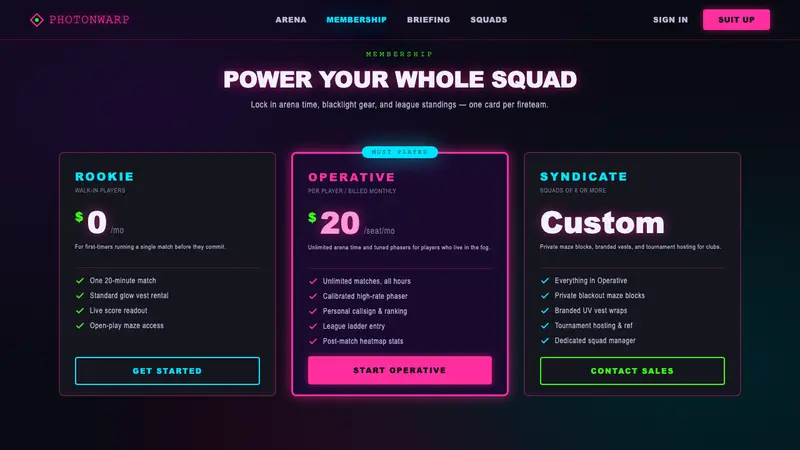 Laser Tag Arena Blacklight — Web · pricing