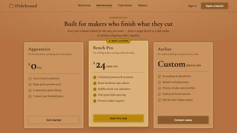 Leather Goods Tan — Web · pricing