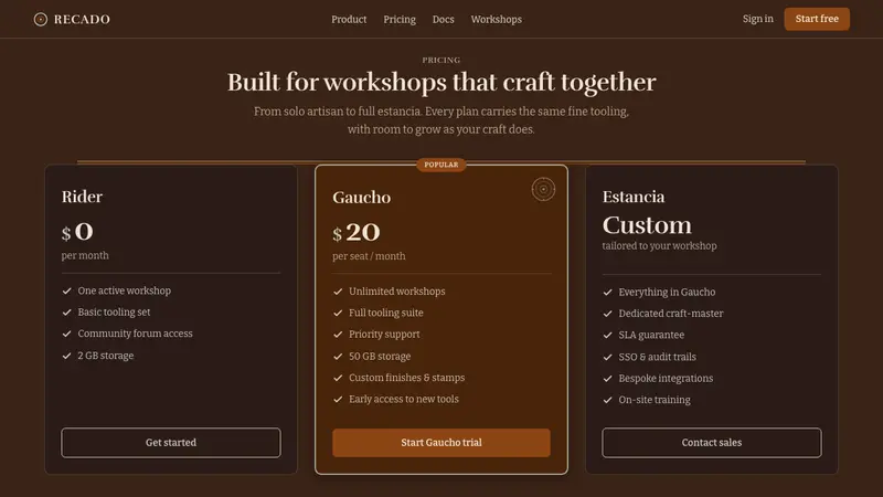 Gaucho Leather — Web · pricing