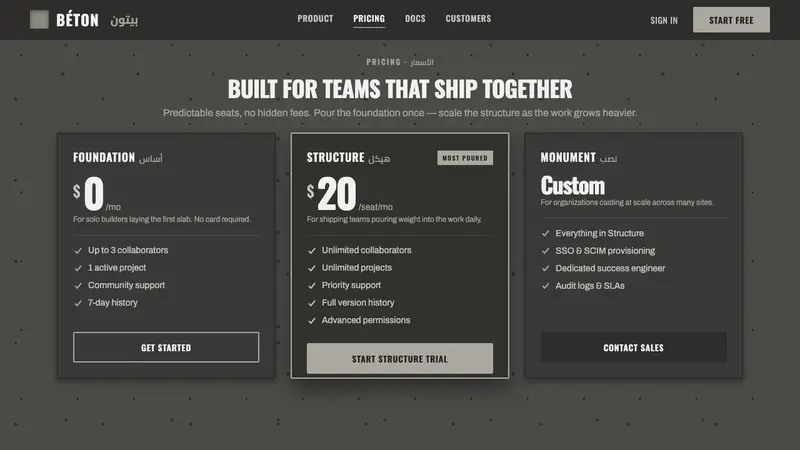Beirut Brutalist Gray — Web · pricing