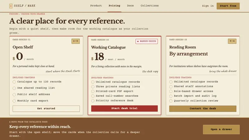 Card Catalogue Drawer — Web · pricing