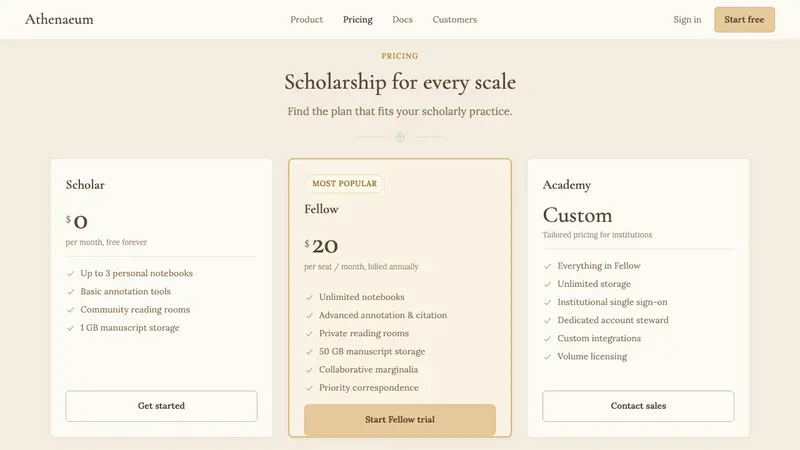 Light Academia — Web · pricing
