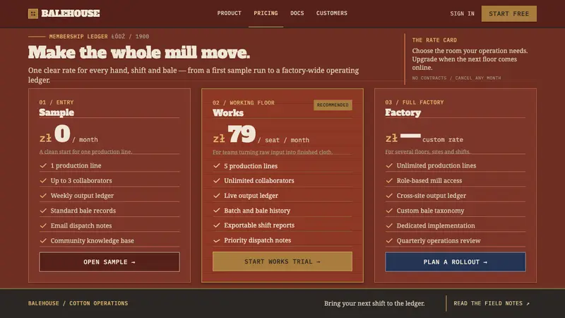 Łódź Textile Factory — Web · pricing