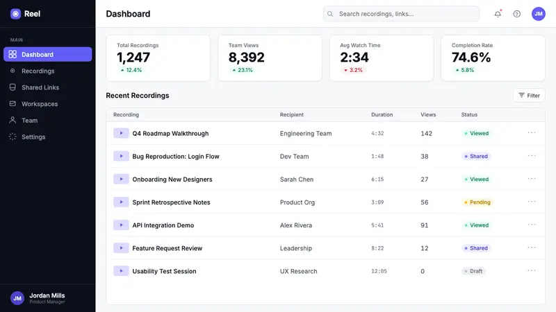 Loom Async-Video Purple — Web · dashboard