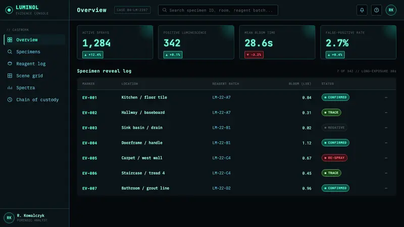 Luminol CSI Glow — Web · dashboard