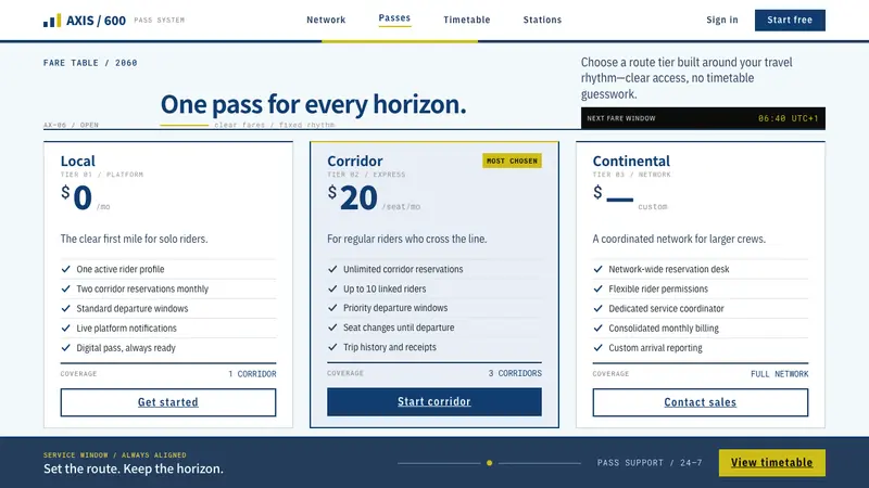 Transcontinental Maglev — Web · pricing