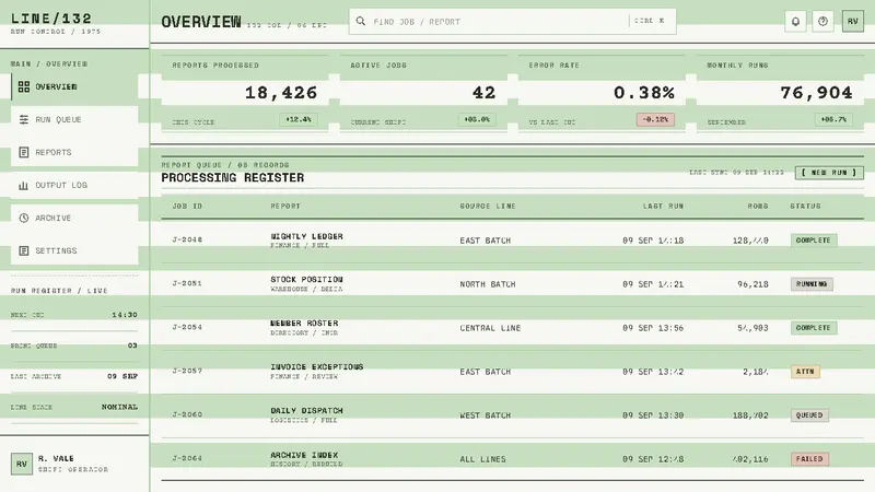 Green Bar Printout — Web · dashboard