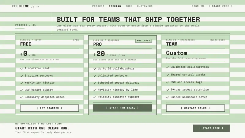 Green Bar Printout — Web · pricing