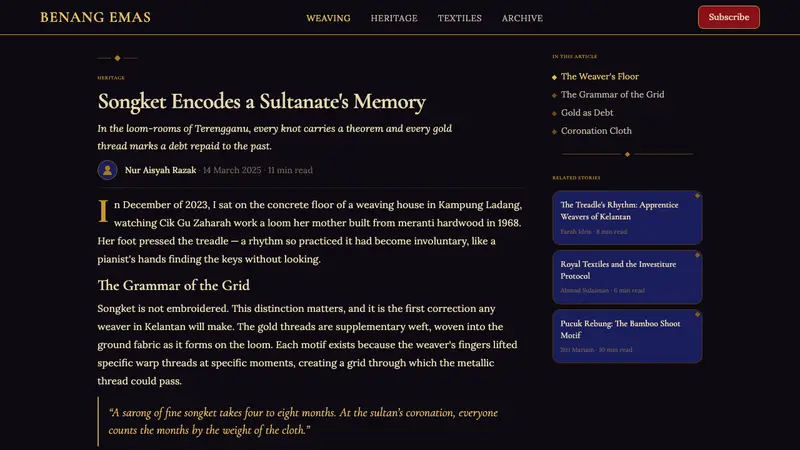 Malaysian Songket (Gold-Thread Weave) — Web · article