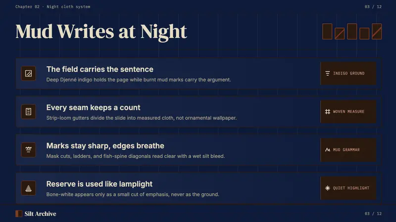 Malian Bogolan over Djenné Indigo — Slides · content