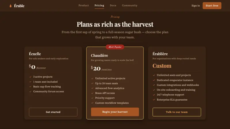 Québec Maple Sugar Shack — Web · pricing