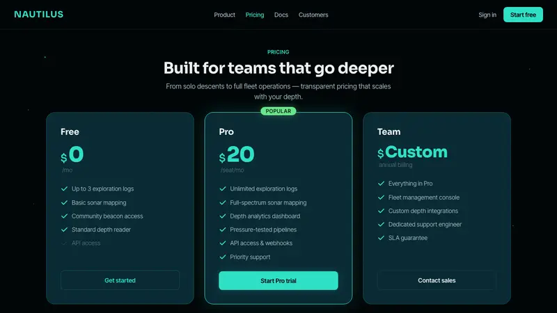 Mariana Trench — Web · pricing