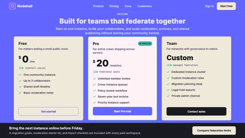 Mastodon Fediverse — Web · pricing