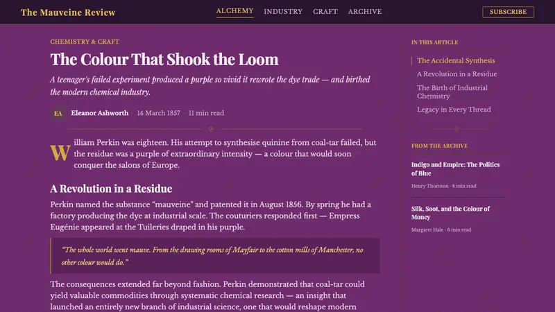 Mauveine (Perkin 1856) — Web · article