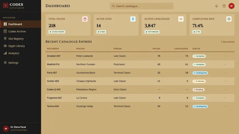 Maya Glyph Codex — Web · dashboard