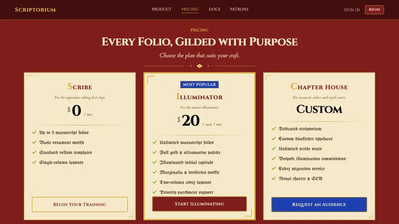 Medieval Illuminated Manuscript — Web · pricing