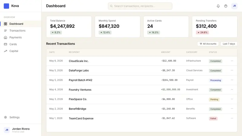 Mercury Bank — Web · dashboard