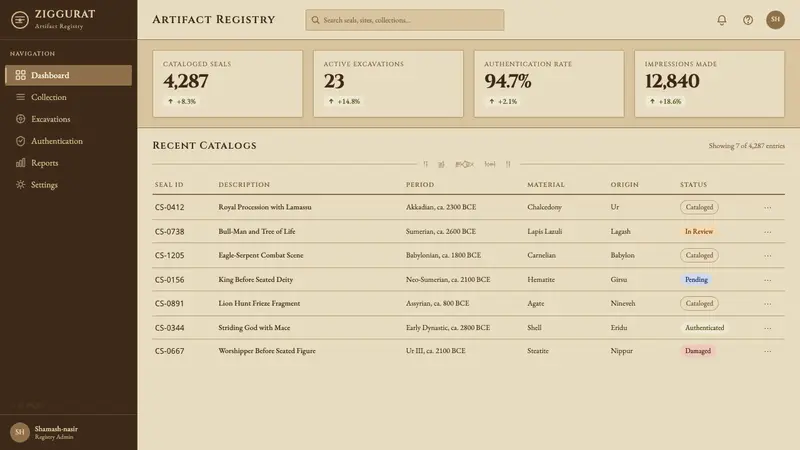 Sumerian Cylinder Seal — Web · dashboard