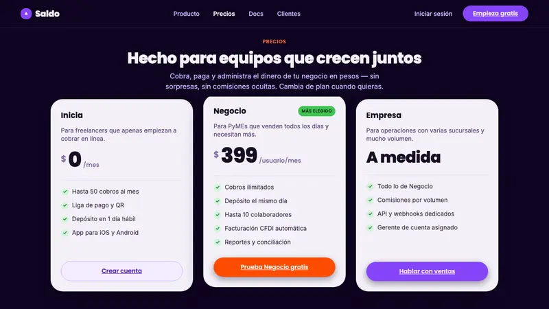 Mexican Fintech Startup — Web · pricing