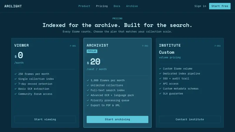 Microfiche Archive — Web · pricing