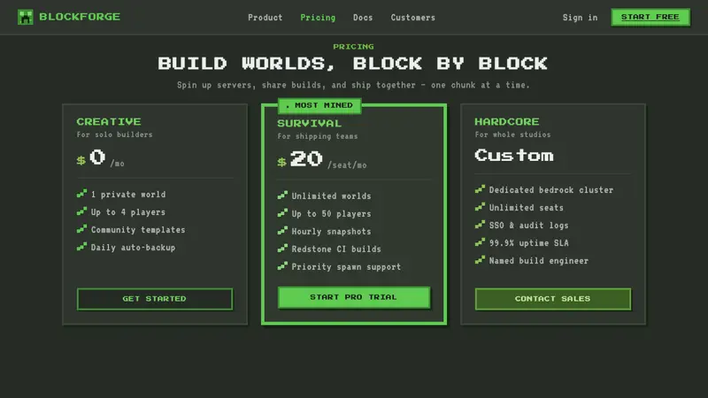 Minecraft Creeper — Web · pricing