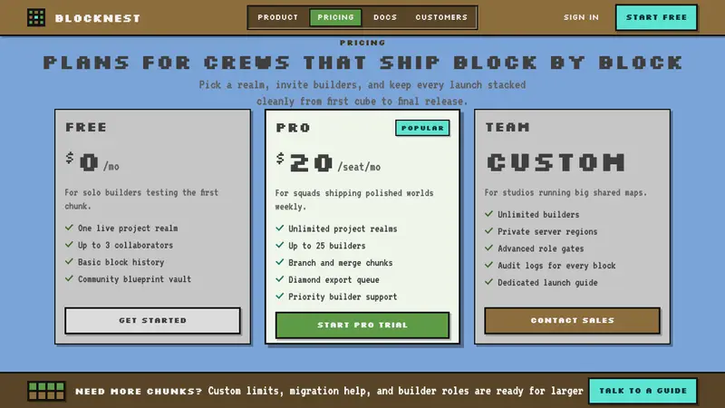Minecraft Voxel — Web · pricing