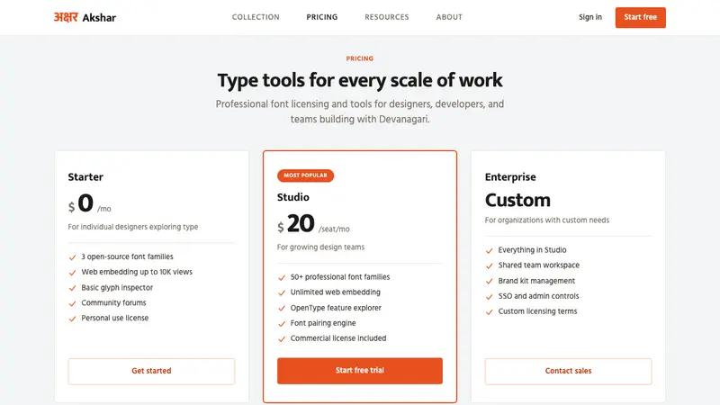 Modern Devanagari Type — Web · pricing