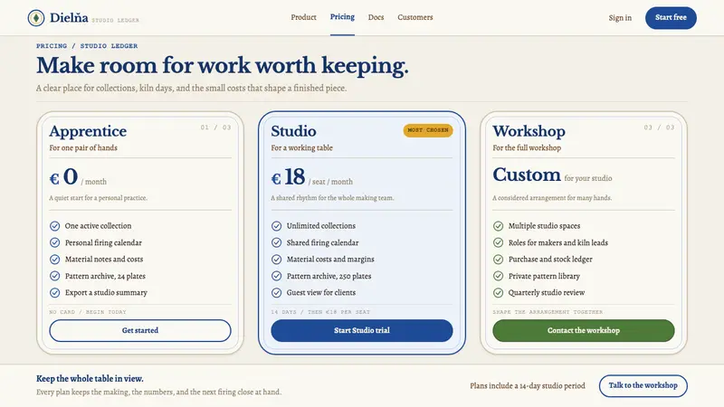 Modra Majolica — Web · pricing