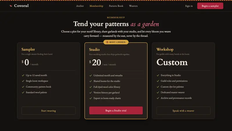 Moldovan Covor Kilim — Web · pricing