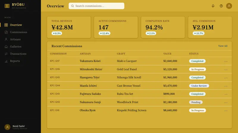 Momoyama Gold Screen — Web · dashboard
