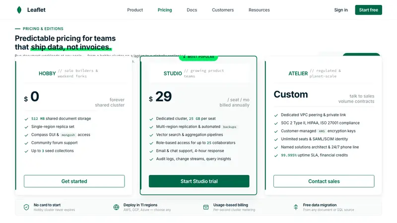 MongoDB Leaf Green — Web · pricing