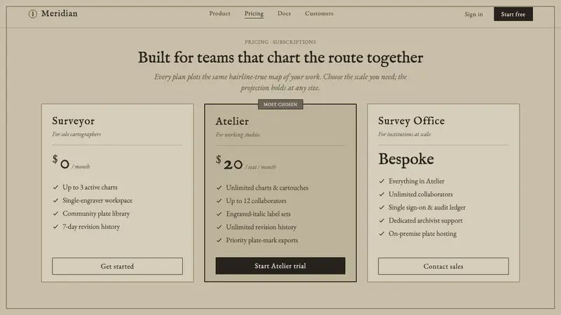 Engraved Monochrome Map — Web · pricing