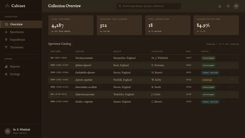 Lepidoptera Drawer — Web · dashboard