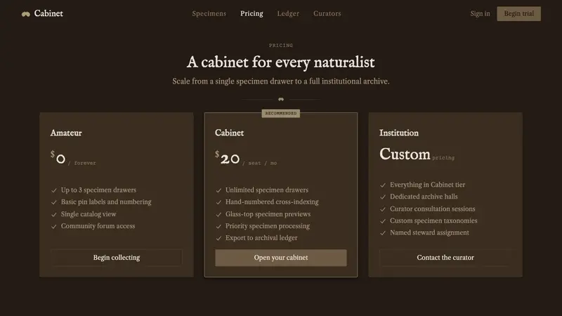 Lepidoptera Drawer — Web · pricing