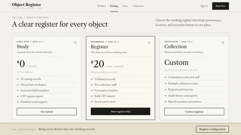 Museum Accession Tag — Web · pricing