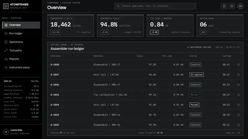 Nanotech Assembler — Web · dashboard