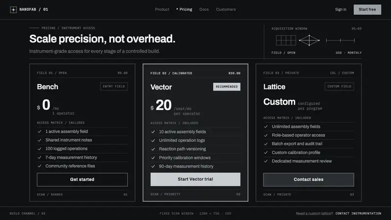 Nanotech Assembler — Web · pricing