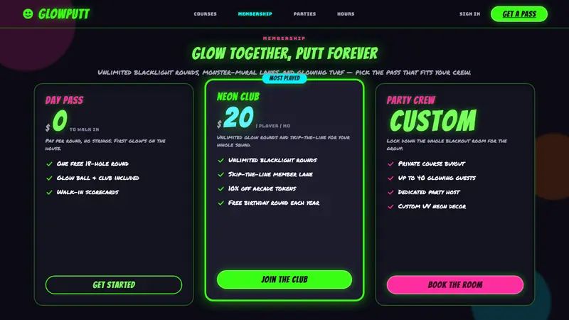 Blacklight Mini-Golf — Web · pricing