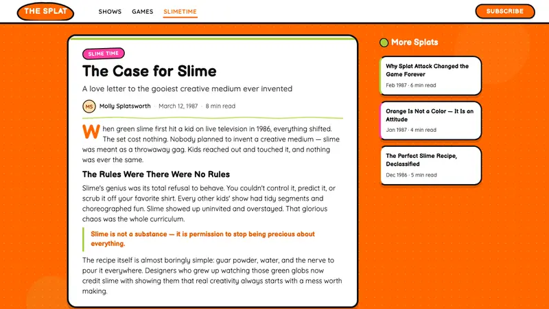 Nickelodeon Orange Splat (1984) — Web · article