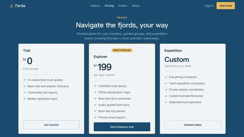 Norwegian Fjord Tourism — Web · pricing