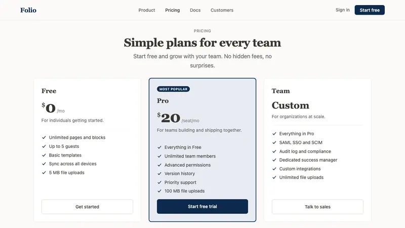 Notion Modern — Web · pricing