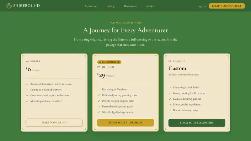 NZ Lord of the Rings Tourism — Web · pricing