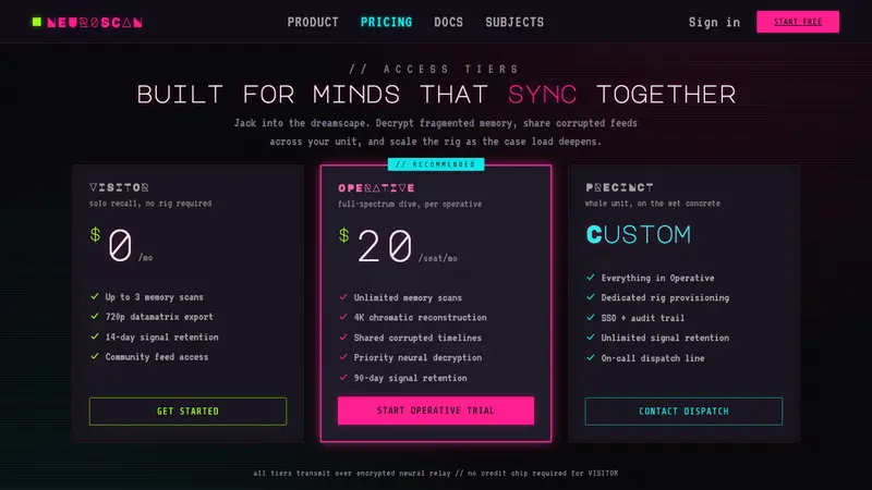 Observer — Web · pricing