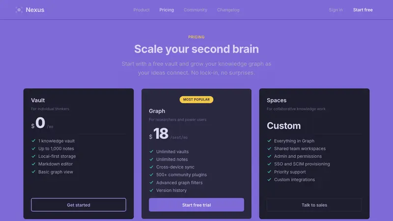 Obsidian Knowledge Graph — Web · pricing