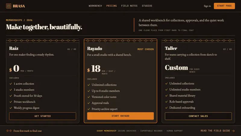 Olinalá Lacquer — Web · pricing