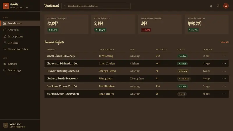 Oracle Bone 甲骨文 — Web · dashboard