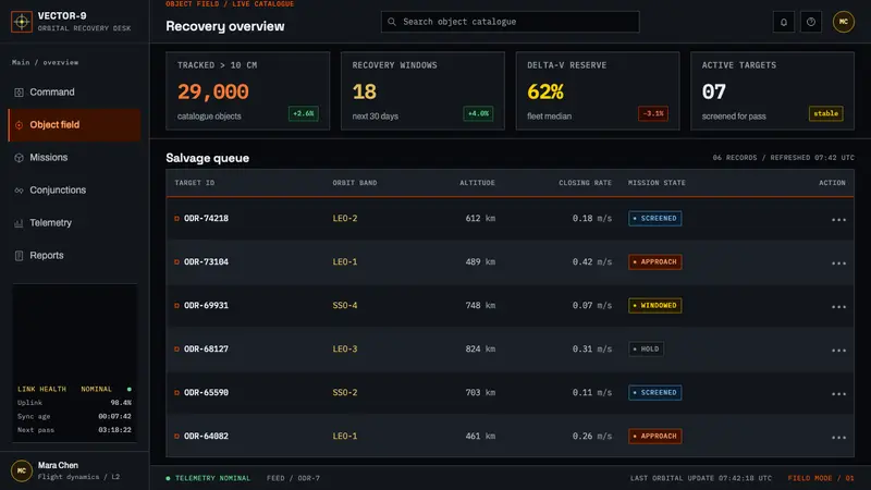 Orbital Debris Salvage — Web · dashboard